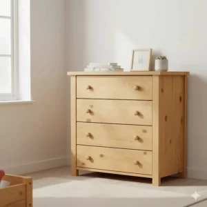 A budget-friendly pine chest of drawers showing a natural finish, ideal for a guest bedroom or children's room.