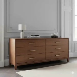 A wide, luxury 6-drawer chest providing ample storage for a high-end bedroom suite.