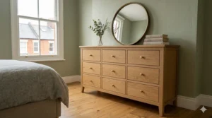 An extra-wide multi-drawer merchant chest delivered fully assembled, perfect for master bedroom storage.