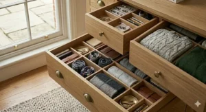 Illustration showing the height and width measurements of a large 12 drawer chest.