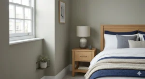 Compact matching bedroom furniture designed for smaller UK flats, including a slimline tallboy and nightstand.