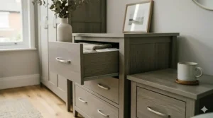 Compact matching chest and wardrobe set designed for smaller UK bedrooms or guest rooms.