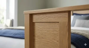Close-up of durable oak-effect finish on a matching furniture range, offering a premium look at an affordable price.