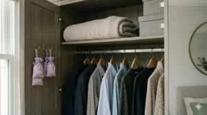 Classic Shaker-style matching chest and wardrobe set in a soft off-white painted finish.