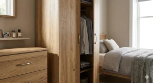 A modern grey value bedroom furniture set including a matching chest of drawers and bedside tables.