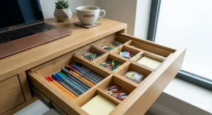 A small drawer organisers set specifically designed for narrow drawers in a compact London flat.
