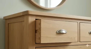 Close-up detail of the natural wood grain and high-quality finish used in this complete bedroom furniture set.