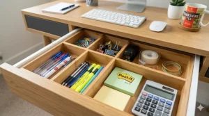 A side-by-side comparison of plastic and eco-friendly bamboo adjustable drawer dividers.