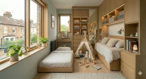 A wooden single bed with a pull-out trundle guest bed underneath, perfect for a space-saving children's bedroom or spare room.