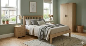 A compact three-piece furniture set including a double wardrobe and chest of drawers, ideal for smaller UK bedrooms.