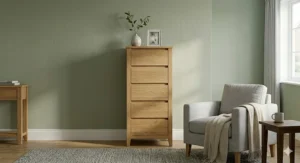 A classic oak Wellington-style tall chest of drawers with seven drawers for organised storage.