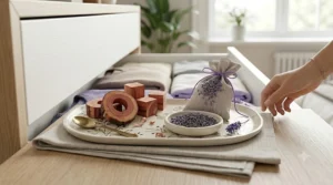 Decorative tray containing both cedar and lavender options as natural alternatives to synthetic air fresheners.