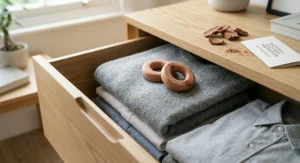 Sustainable cedar wood rings for chemical-free clothes storage.