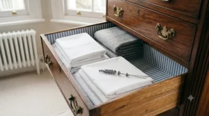 Sustainable, eco-friendly drawer liners that naturally help to prevent smell in clothing drawers.