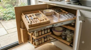 An expandable cutlery tray insert fitting perfectly into a standard kitchen drawer for better organisation.