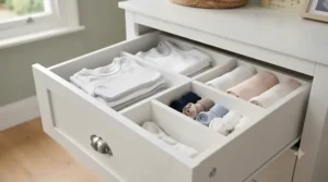 Organised chest of drawers with soft-close mechanisms for added child safety.