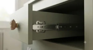 Close-up showing the smooth-gliding drawer runners inside the chest of drawers.