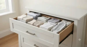 Spacious baby dresser with deep drawers for organising nappies and baby clothes.