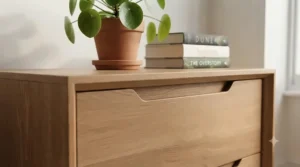 Close-up of the smooth-running timber drawers and quality finish on a living room storage unit.