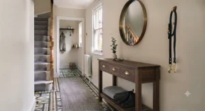 Minimalist Scandinavian-inspired console table with soft-close drawers and tapered legs in a light oak finish.