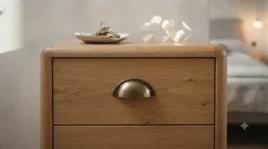 Close-up view of a high-quality slim chest of drawers, highlighting the smooth-gliding metal runners.
