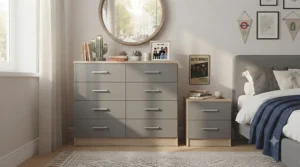A lifestyle shot demonstrating a teenage bedroom styled with a chest of drawers, decorative items, and mirrors for a personalized look.