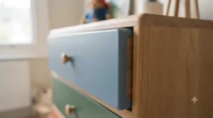 Stylish storage unit with colourful drawers, perfect for organising toddler clothes.
