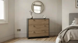 Compact 3-drawer soft-close chest of drawers ideal for space-saving storage in a smaller spare bedroom.