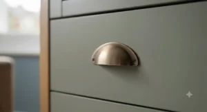 Durable brushed metal handles and smooth-glide runners on a quality chest of drawers.