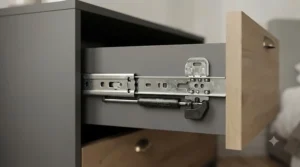Close-up of a durable soft-close drawer runner mechanism ensuring gentle and silent closing.