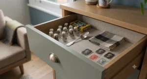 Open drawers of a wooden storage unit highlighting deep compartments for bedroom organisation.