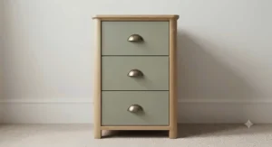 Side profile of a compact 3 drawer nightstand showing slim proportions for modern British bedrooms