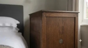 Durable wooden back panel and sturdy build quality of a premium tall bedside chest