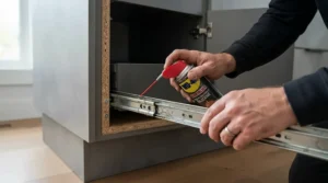 Close-up of sliding track maintenance on a sliding door wardrobe to ensure smooth daily operation.