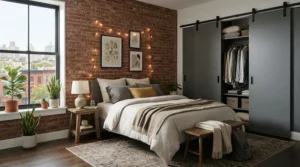 Stylish sliding wardrobe for small flat styled for contemporary loft living and flat storage.
