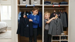 Practical wardrobe storage for shared bedroom designed for siblings