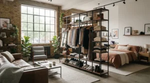 Space saving wardrobe storage solutions designed for a modern city flat