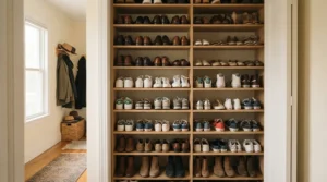 Dedicated shoe shelving as part of smart wardrobe storage solutions